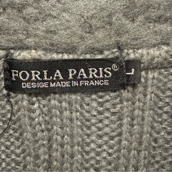 Forla Paris Gray Mixed Media Long Cardigan L Sweater Y2K 90s wool knit braid - Picture 8 of 9